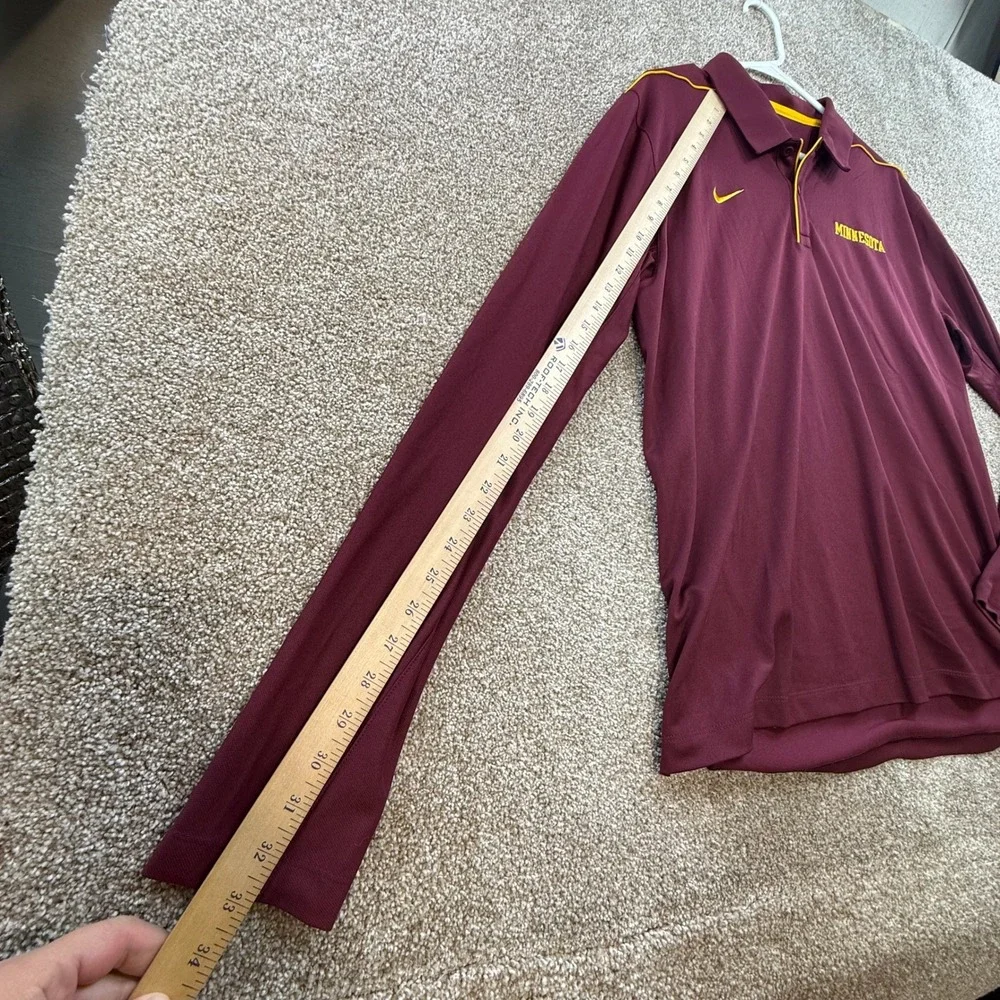Nike Dri-FIT Minnesota Long Sleeve Polo Shirt Mens Large Maroon Gold Collegiate